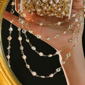 Chaîne de perles DIY 6mm perle de verre cristal sertie chaîne en métal pour mariage déco