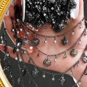 DIY gun black metallic hollow rose chain rhinestone tassel fringe craft accessory