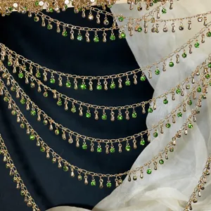 Chaîne strass DIY accessoire cheveux antique cristal vert goutte d'eau vêtement orné