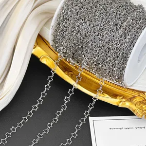 Close-up view of mini hollow pentagram star chain roll for DIY jewelry making accessories.