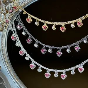 DIY pink heart rhinestone metal chain trim for hair braiding performance costume apparel sewing