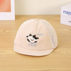 Niños lindo vaca bordado malla transpirable ajustable corto ala gorra de béisbol moda