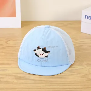 Gorra de Béisbol Infantil Lindo Patrón de Vaca Bordado Malla Transpirable Ajustable Moda Ala Corta para Viajes Compras Uso Diario