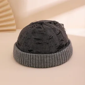 Gorro dockerman de punto desgastado, gorro retro con vuelta para otoño e invierno.