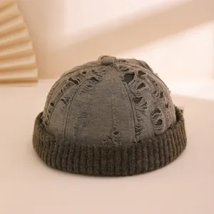 Gorro docker desgastado para hombres y mujeres, elegante sombrero de punto retro detalle.
