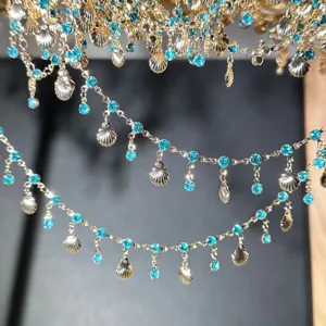 Copper Chain DIY Material With White Blue Shell Rhinestone Charms Ancient Style Ethnic Jewelry Making Accessories