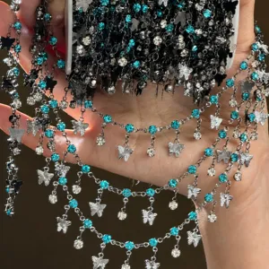 DIY blue butterfly rhinestone chain for Hanfu dress decoration and handmade jewelry accessories.