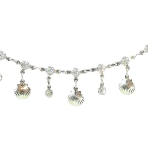DIY silver chain necklace with shimmering rhinestones and shell charms for diy accessories.
