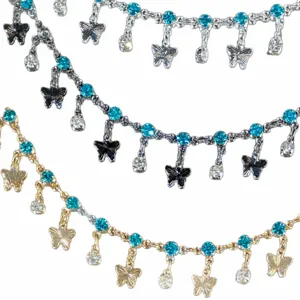 DIY blue butterfly metal rhinestone jewelry chain for Hanfu dress necklace bracelet making.