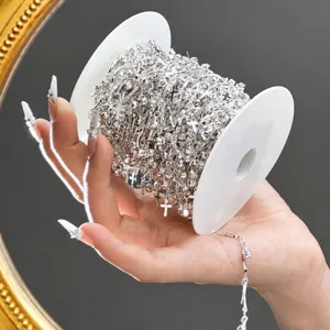 Silver cross rhinestone chain DIY craft jewelry making accessories for bags bracelets belts