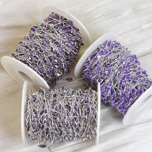 DIY jewelry chain purple cubic zirconia crystal copper silver plated rolls crafting supplies