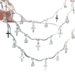 DIY silver multi-layer chain with cross and rhinestone pendants for ita bag and waist.
