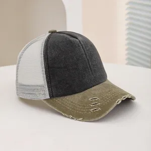 Vintage gewaschene Trucker Cap mit atmungsaktivem Mesh und stylischem Farbblock für den Alltag.