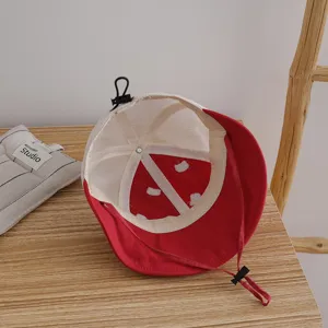 Children breathable mesh baseball cap with cute embroidery and adjustable cord for outdoor.
