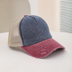 Vintage gewaschene Patchwork Mesh Baseballkappe mit Destroyed Effekt für Outdoor Sport.