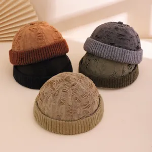 Gorro Retro Roto de Algodón Punto Sin Ala Yuppie Gorro de Propietario Gorra Melón Personalizada Para Hombres Mujeres Otoño Invierno