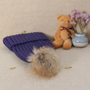 Women winter thick knitted beanie hat with fluffy fur pom pom cozy stylish headwear warm cap