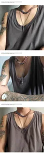 Men titanium steel layered necklace punk gothic dagger pendant fashion jewelry accessory
