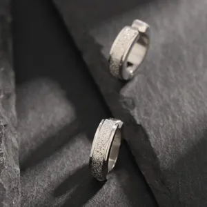 Silver frosted hoop earrings, non-pierced clip-on design for men and women, stylish daily wear.