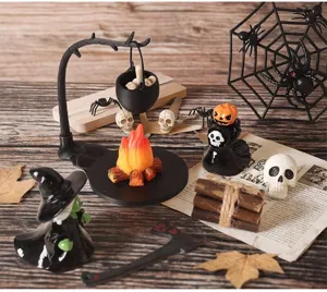 Halloween Miniatur Deko Set Hexe Kessel Lagerfeuer Totenkopf Party Requisiten Deko