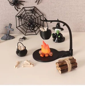 Halloween Miniatur Hexenkessel Lagerfeuer Deko Set, perfekte gruselige Party Tisch Details.