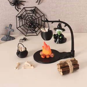 Halloween Miniatur Hexen Kessel Lagerfeuer Deko Set gruselige Party Geister Requisite.
