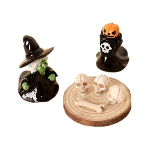 Halloween Miniatur Harz Hexe Geist Schädel Figuren Set für Party Heimdekoration.