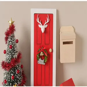 Ensemble de décoration de porte de tête de cerf de maison de poupée de Noël miniature.