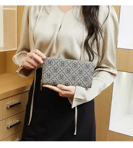 Women's monogram long zipper wallet clutch handbag for elegant stylish daily commuting.