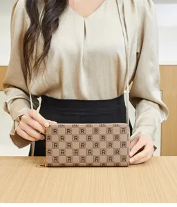 Chic long zip wallet clutch with monogram print, perfect for daily commuting or evening events.