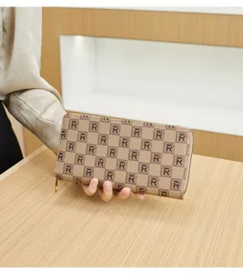 Fashion women's long zipper wallet with classic brown monogram pattern and spacious compartments.