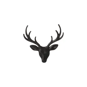 Miniature tête de cerf décoration murale sculpture noire rétro pour la maison de poupée.