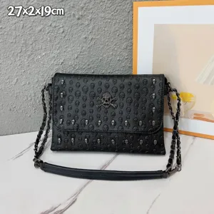 Punk style skull chain envelope shoulder bag for women, fashion crossbody handbag, 27cm