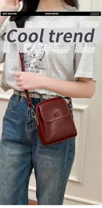 Detail view of stylish small crossbody shoulder bag for women, versatile trendy design.