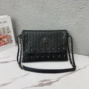 Punk style black skull embossed chain shoulder bag fashion envelope crossbody bag for women