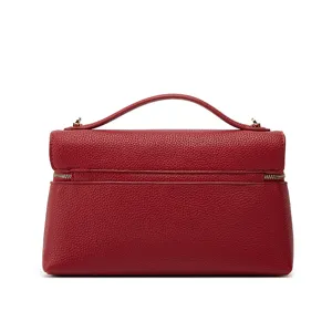 Red lychee grain leather women handbag top handle shoulder cosmetic vanity bag for daily use