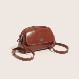 Women Retro Oil Wax PU Leather Shoulder Crossbody Bag Fashion Shell Bag Multi-Compartment Handbag Daily Purse