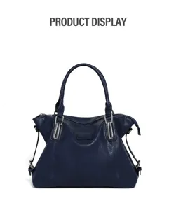 Classic dark blue women's tote bag, stylish large capacity shoulder bag for daily commute.