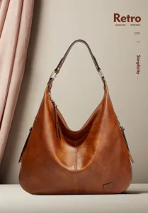 Vintage brown hobo shoulder bag, large capacity casual chic tote purse for women daily use.