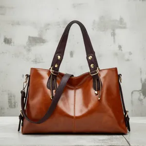 Women PU Leather Shoulder Bag Large Capacity Commuter Handbag Contrast Color Motorcycle Crossbody Bag