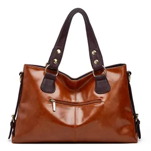Large capacity leather shoulder handbag women commuter tote bag contrast color stylish main photo