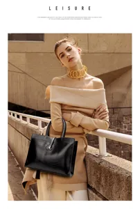 Stylish black leather commuter handbag, large capacity briefcase and chic shoulder crossbody bag.