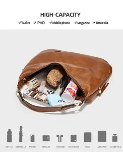 Retro large capacity shoulder bag for women casual PU leather hobo handbag daily commuter tote