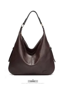 Retro brown hobo shoulder bag detail, large capacity slouchy leather purse for daily wear.