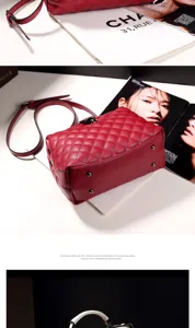 Red quilted Boston shoulder bag for women, stylish crossbody bag with metal chain strap.