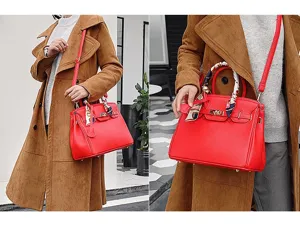 Fashion women handbag PU leather shoulder crossbody bag classic birkin style with scarf
