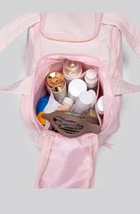 Pink travel cosmetic bag waterproof lightweight portable makeup organizer pouch with handles