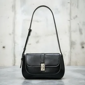 Vintage PU Leather Saddle Bag For Women Crossbody Shoulder Bag Retro Purse With Metal Lock And Contrast Stitching