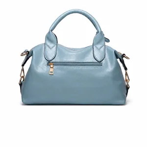 Stylish women blue boston handbag, premium pu leather crossbody bag with top handle for daily use.