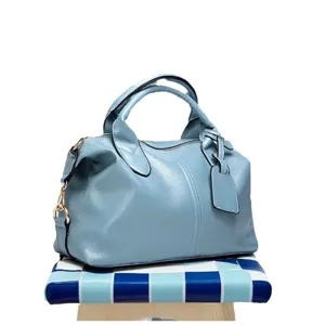 Blue leather Boston handbag casual stylish top handle shoulder bag for women daily use